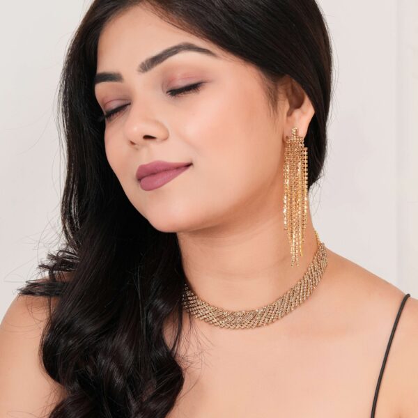 Women's Indo-Western Drop Dangles Earring With Necklace For Women Fashion Jewellery for women Artificial Earrings and Necklace For women (Golden)
