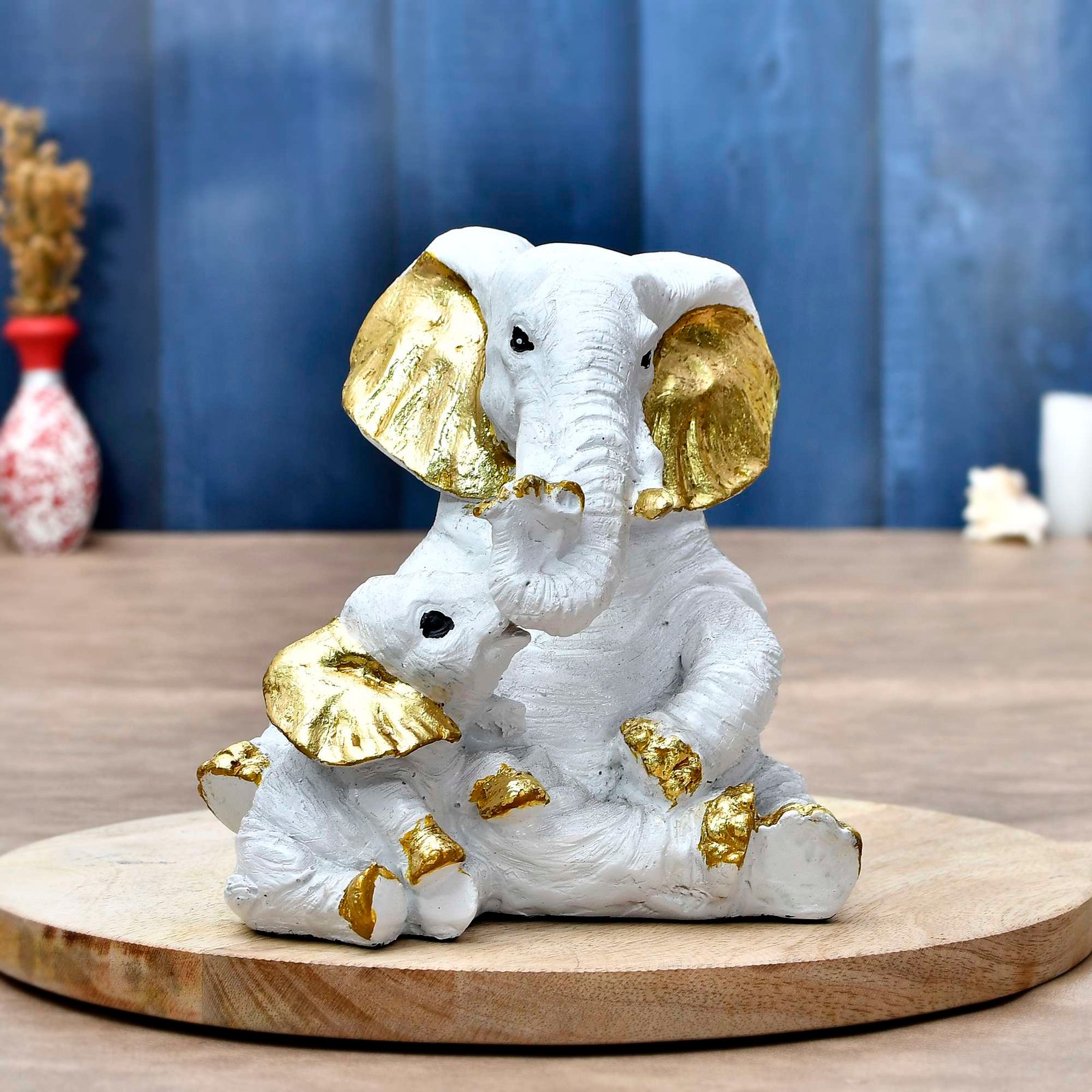 Small Elephant Family Mom and Baby Sculpture - Image 3