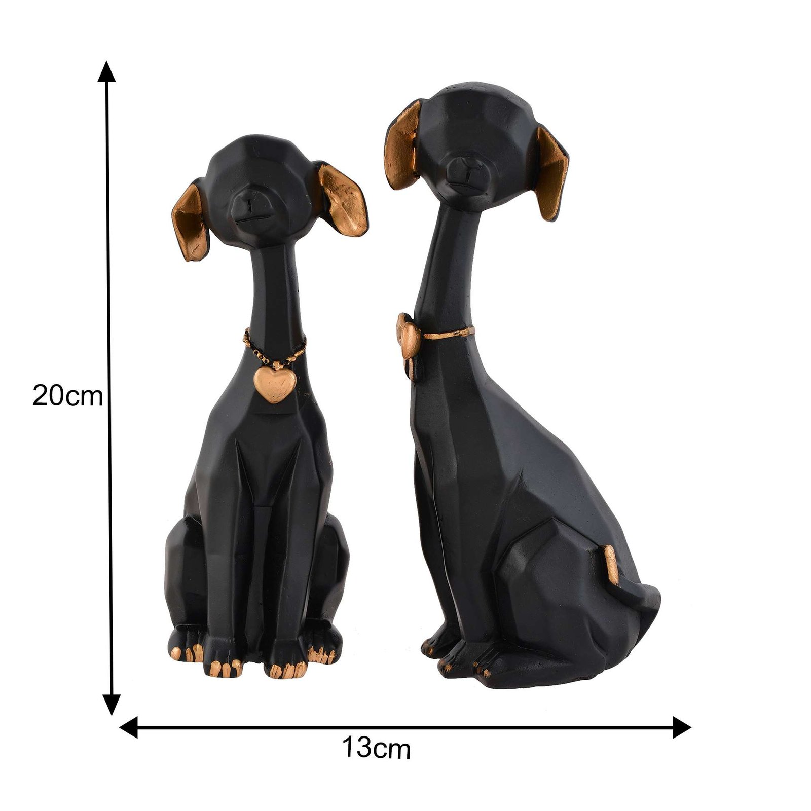 Black Golden Set of 2 Cute Dog Statues - Image 2