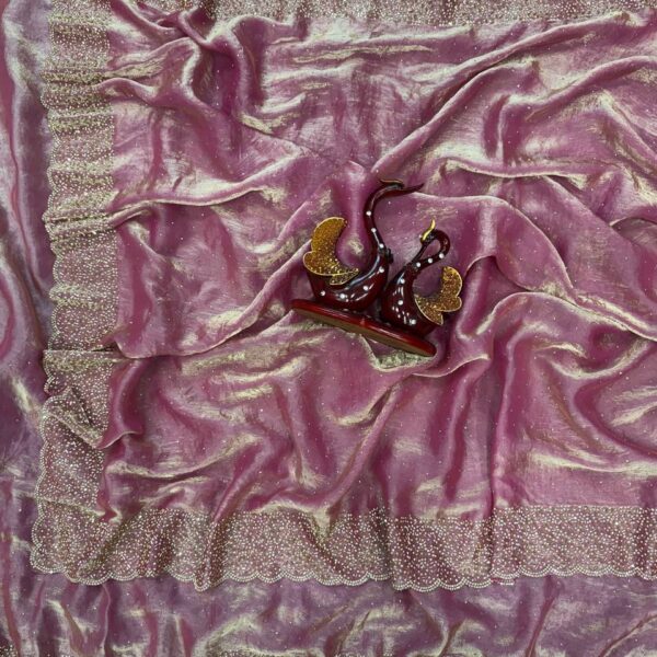 Women's Shimmering Ice Blue Georgette Saree with All-Over Diamond & Sequin Embellishments – Complete with Heavily Worked Border for Festive & Wedding Wear